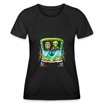 Space Shroom - Hippie Alien - Frauen Funktions-T-Shirt - Schwarz - Vorne - AI Model Female 172 light (172cm)