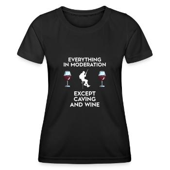 Spéléologie et vin - T-shirt sport Femme - noir - Devant - AI Model Female 172 light (172cm)