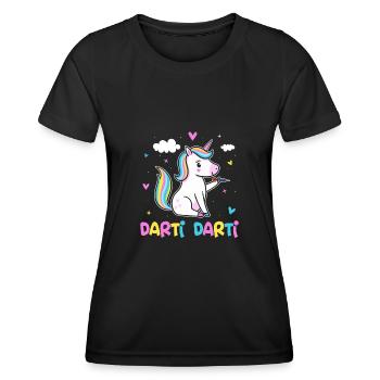 Darti Darti Einhorn Dartspieler Dart Einhorn - Frauen Funktions-T-Shirt - Schwarz - Vorne - AI Model Female 172 light (172cm)