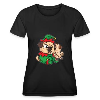 Onze carlins câlinent la robe de Noël - T-shirt sport Femme - noir - Devant - AI Model Female 172 light (172cm)