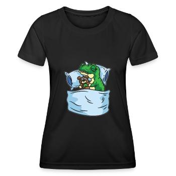 Schlafendes T-Rex Stofftier Sleepshirt - Frauen Funktions-T-Shirt - Schwarz - Vorne - AI Model Female 172 light (172cm)
