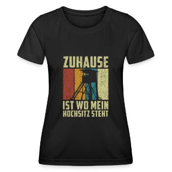 Zuhause ist wo mein Hochsitz steht - Frauen Funktions-T-Shirt - Schwarz - Vorne - AI Model Female 172 light (172cm)