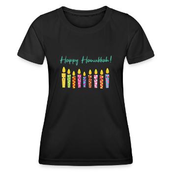 Cute Happy Hanukkah Candles Menorah Jewish - Women's Functional T-Shirt - black - Front - AI Model Female 172 light (172cm)