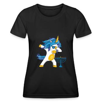 Rainbow Unicorn Yev Menorah Happy Hanukkah - Women's Functional T-Shirt - black - Front - AI Model Female 172 light (172cm)