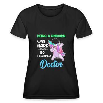 Docteur Licorne 2022 Doctorat Disputation - T-shirt sport Femme - noir - Devant - AI Model Female 172 light (172cm)