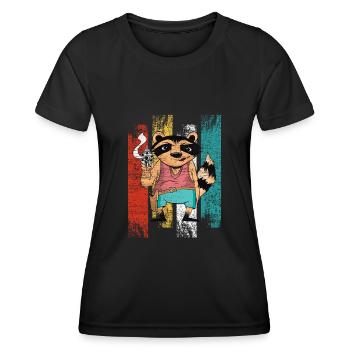 Raton laveur Gangster Raton laveur Raton laveur Raton laveur avec pistolet - T-shirt sport Femme - noir - Devant - AI Model Female 172 light (172cm)