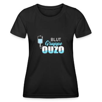 Blutgruppe Ouzo Schnaps Griechenland Saufen - Frauen Funktions-T-Shirt - Schwarz - Vorne - AI Model Female 172 light (172cm)