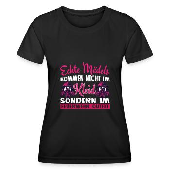 Feuerwehrfrau Echte Mädels kommen im Feuerwehrauto - Frauen Funktions-T-Shirt - Schwarz - Vorne - AI Model Female 172 light (172cm)
