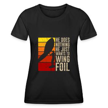Der will nur Wing Foilen Wing Surf - Frauen Funktions-T-Shirt - Schwarz - Vorne - AI Model Female 172 light (172cm)