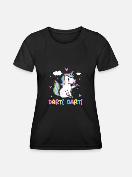 Darti Darti Einhorn Dartspieler Dart Einhorn - Frauen Funktions-T-Shirt - Schwarz