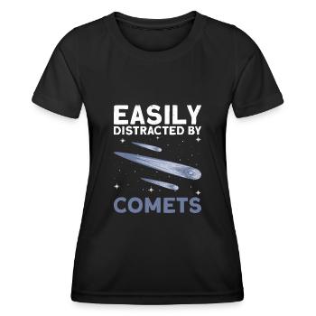 Easily Distracted By Comets - Komet Schweifstern - Frauen Funktions-T-Shirt - Schwarz - Vorne - AI Model Female 172 light (172cm)