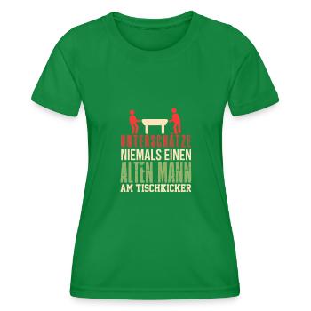 Unterschätze Nie Einen Alten Mann Am Tischkicker - Frauen Funktions-T-Shirt - Kelly Green - Vorne - AI Model Female 172 dark (172cm)