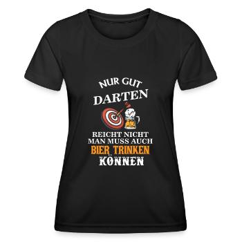 Nur darten reicht nicht, man muss Bier trinken - Frauen Funktions-T-Shirt - Schwarz - Vorne - AI Model Female 172 light (172cm)