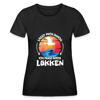 Lasst mich durch nach Løkken Loekken Möwe Sonne - Frauen Funktions-T-Shirt - Schwarz - Vorne - AI Model Female 172 light (172cm)