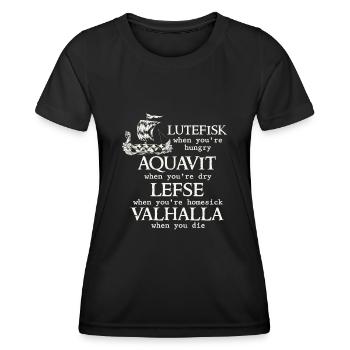 Skandinavischer Poe, Wikinger, Lutefisk - Frauen Funktions-T-Shirt - Schwarz - Vorne - AI Model Female 172 light (172cm)