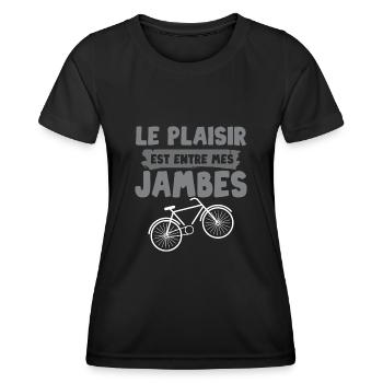Le plaisir est entre mes jambes humour cycliste - T-shirt sport Femme - noir - Devant - AI Model Female 172 light (172cm)