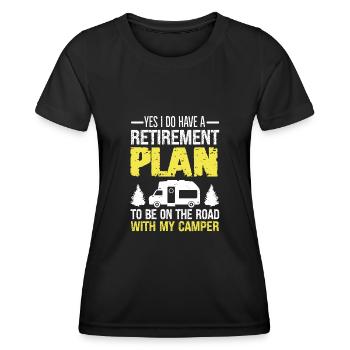 Retired Camping Plan For Retirees Retired - Women's Functional T-Shirt - black - Front - AI Model Female 172 light (172cm)