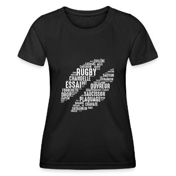 Ballon de rugby ovale humour rugbyman plaquage - T-shirt sport Femme - noir - Devant - AI Model Female 172 light (172cm)