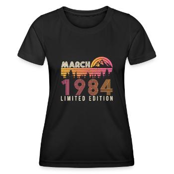 Né en mars 1984 Retro - T-shirt sport Femme - noir - Devant - AI Model Female 172 light (172cm)