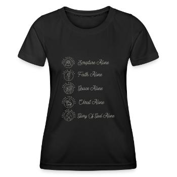Sola Scriptura Réforme protestante 5 Solas - T-shirt sport Femme - noir - Devant - AI Model Female 172 light (172cm)
