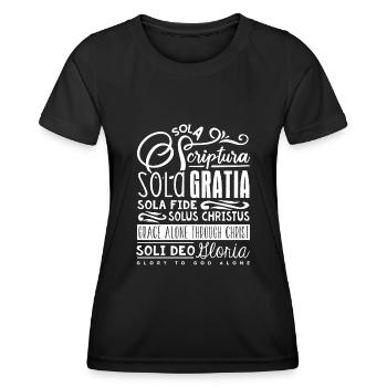 5 Solas, Réforme chrétienne protestante - T-shirt sport Femme - noir - Devant - AI Model Female 172 light (172cm)