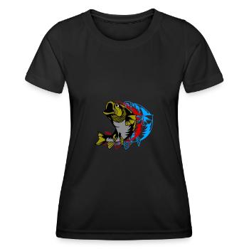 Pike-perch fish Predatory fish Anglers Nature - Women's Functional T-Shirt - black - Front - AI Model Female 172 light (172cm)