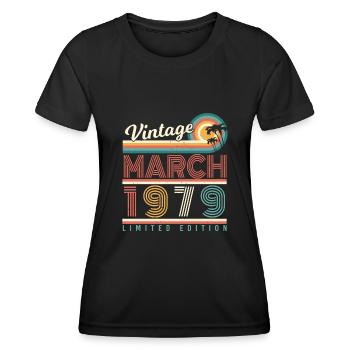 Millésime limité de mars 1979 - T-shirt sport Femme - noir - Devant - AI Model Female 172 light (172cm)