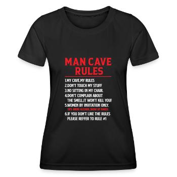 Règles de man cave - Mancave Joke - T-shirt sport Femme - noir - Devant - AI Model Female 172 light (172cm)