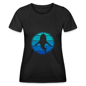 Retro Haifisch Hai Taucher - Frauen Funktions-T-Shirt - Schwarz - Vorne - AI Model Female 172 light (172cm)