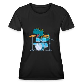 Funny Dinosaur Drums Gift - Women's Functional T-Shirt - black - Front - AI Model Female 172 light (172cm)