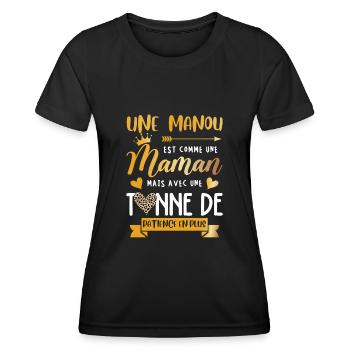Mamie manou humour maman tonne de patience en plus - T-shirt sport Femme - noir - Devant - AI Model Female 172 light (172cm)