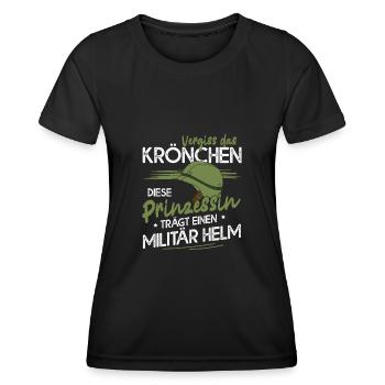 Vergiss Das Krönchen Prinzessin Trägt Militär Helm - Frauen Funktions-T-Shirt - Schwarz - Vorne - AI Model Female 172 light (172cm)