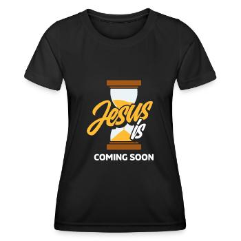 Pasteur Jésus à venir Bientôt Pasteur - T-shirt sport Femme - noir - Devant - AI Model Female 172 light (172cm)