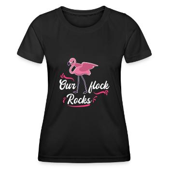 Our flock rocks Pink Flamingo Feiern - Frauen Funktions-T-Shirt - Schwarz - Vorne - AI Model Female 172 light (172cm)