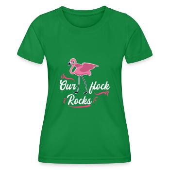Our flock rocks Pink Flamingo Feiern - Frauen Funktions-T-Shirt - Kelly Green - Vorne - AI Model Female 172 dark (172cm)