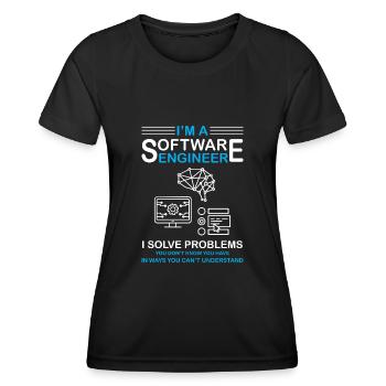 Je suis un ingénieur logiciel développeur de logiciels - T-shirt sport Femme - noir - Devant - AI Model Female 172 light (172cm)
