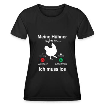 Meine Hühner Rufen An Ich Muss Los Landwirt - Frauen Funktions-T-Shirt - Schwarz - Vorne - AI Model Female 172 light (172cm)