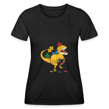 Dinosaurier-liebes-spezial-puzzle - Frauen Funktions-T-Shirt - Schwarz - Vorne - AI Model Female 172 light (172cm)
