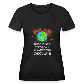 save the earth chocolate - Earth day gift - Women's Functional T-Shirt - black - Front - AI Model Female 172 light (172cm)