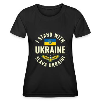 Ukraine Fahne Flagge Frieden Freiheit - Frauen Funktions-T-Shirt - Schwarz - Vorne - AI Model Female 172 light (172cm)