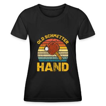 Tischtennis | Old Schmetterhand Retro Vintage - Frauen Funktions-T-Shirt - Schwarz - Vorne - AI Model Female 172 light (172cm)