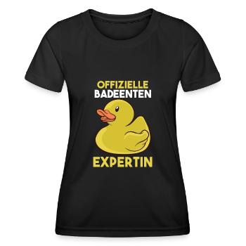 Ente Quitscheente Badeenten - Frauen Funktions-T-Shirt - Schwarz - Vorne - AI Model Female 172 light (172cm)