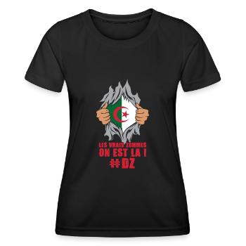 Les vrais zommes on est là dz algérie patrie foot - T-shirt sport Femme - noir - Devant - AI Model Female 172 light (172cm)