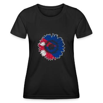 Nepal Flagge Sonnenblume - Frauen Funktions-T-Shirt - Schwarz - Vorne - AI Model Female 172 light (172cm)
