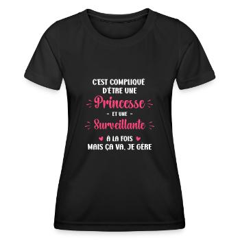 C est compliqué princesse et surveillante - T-shirt sport Femme - noir - Devant - AI Model Female 172 light (172cm)