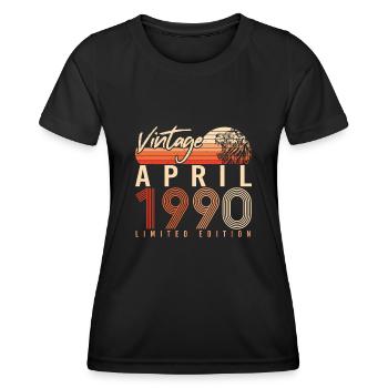 Date of birth 1990 April - Women's Functional T-Shirt - black - Front - AI Model Female 172 light (172cm)