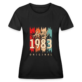 Salutations d’anniversaire avril 1983 - T-shirt sport Femme - noir - Devant - AI Model Female 172 light (172cm)