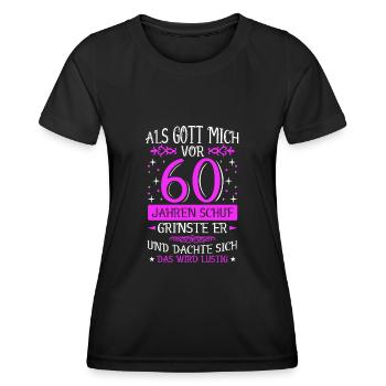 Als Gott mich vor 60 Jahren schuf - 60. Geburtstag - Frauen Funktions-T-Shirt - Schwarz - Vorne - AI Model Female 172 light (172cm)