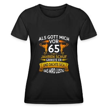 Als Gott mich vor 65 Jahren schuf - 65. Geburtstag - Frauen Funktions-T-Shirt - Schwarz - Vorne - AI Model Female 172 light (172cm)