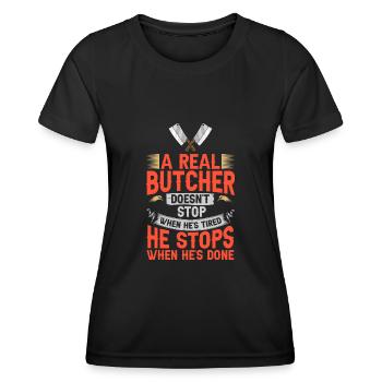 Butcher Meat Cutter Butcher Butcher's Shop - T-shirt sport Femme - noir - Devant - AI Model Female 172 light (172cm)